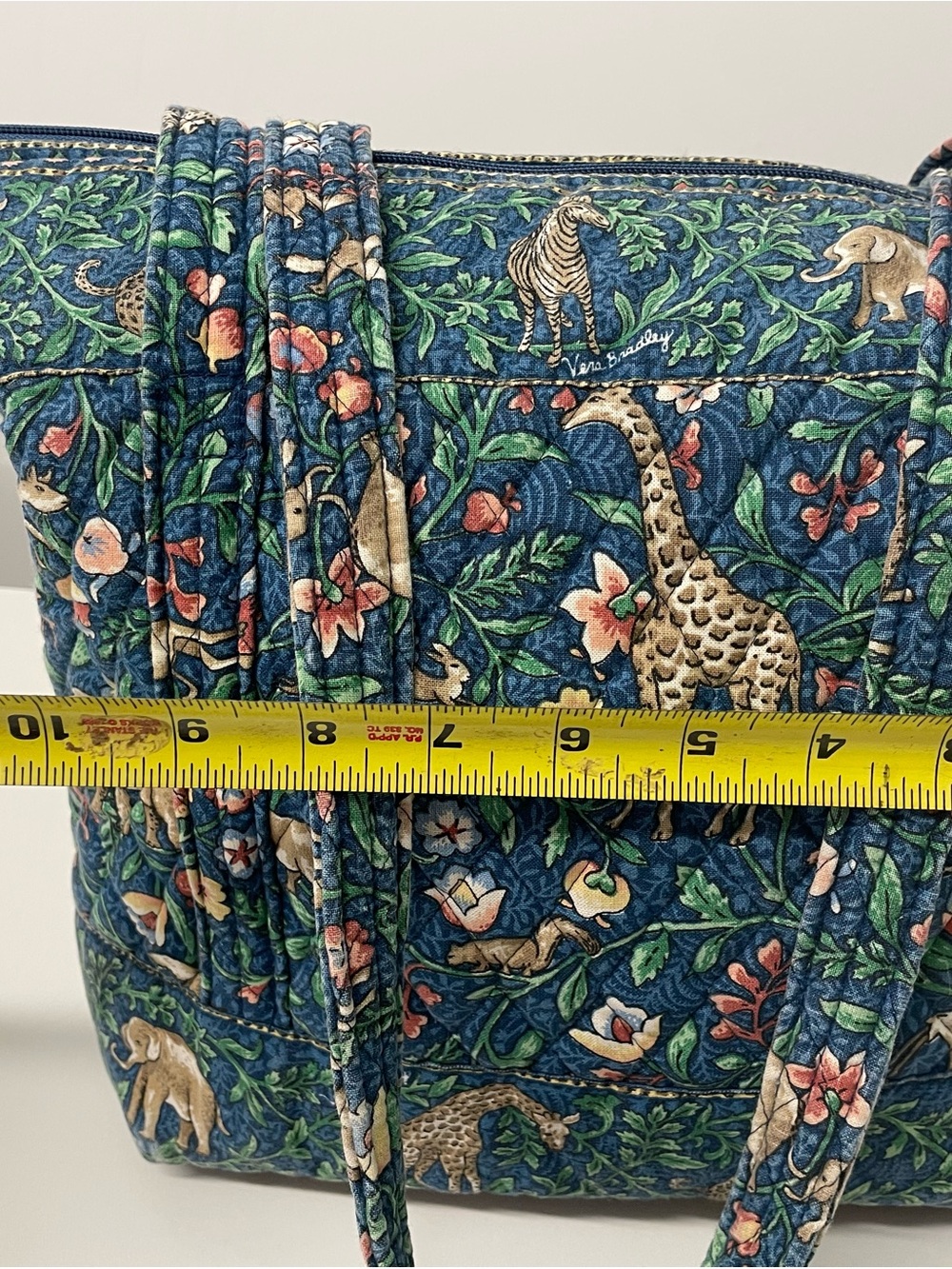 Vera Bradley Animal Kingdom Rare Navy Blue Floral Safari Quilted Tote Retired - Picture 9 of 11